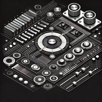 DALL·E 2024-08-26 08.41.54 - An abstract, black-and-white visual representation of a futuristic control panel with sliders and dials, symbolizing AI model parameters and temperatu